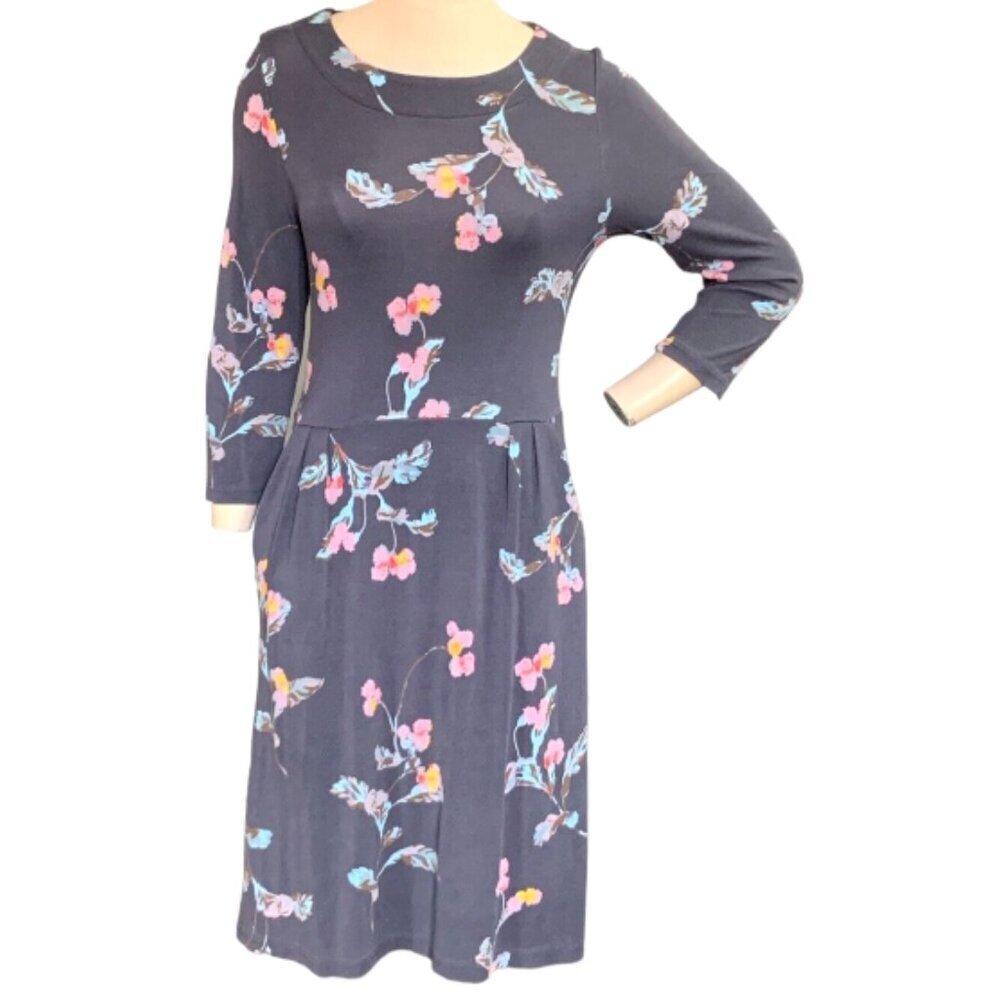 Joules Floral Knit Pocket Dress Casual Athleisure Sz 10 Grey 138C